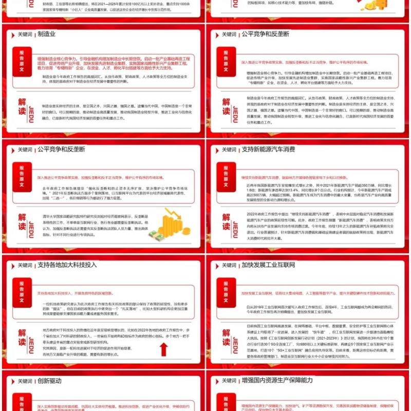 红色简约政府工作报告中43个关键词PPT模板