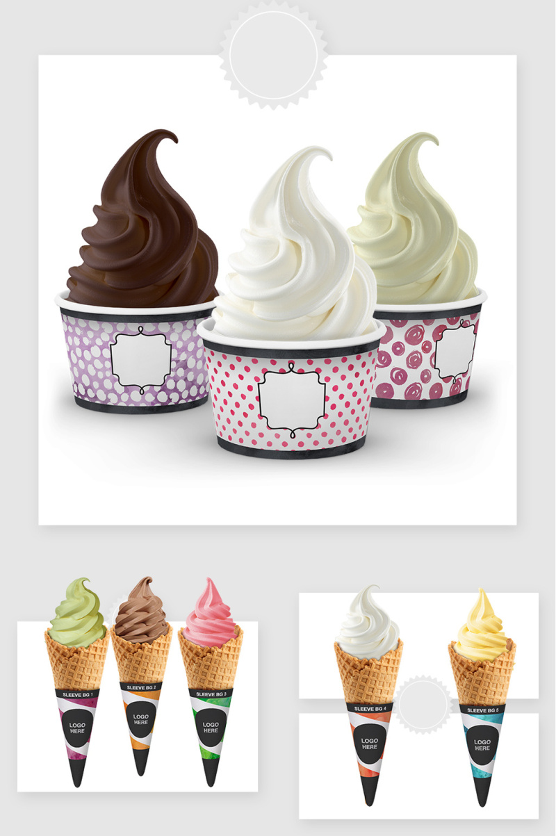 冰淇淋甜筒品牌外包装贴图样机素材