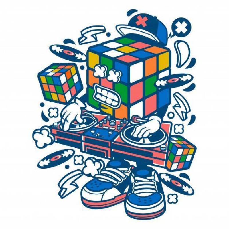 Rubix Cube Disk Jockey Cartoon