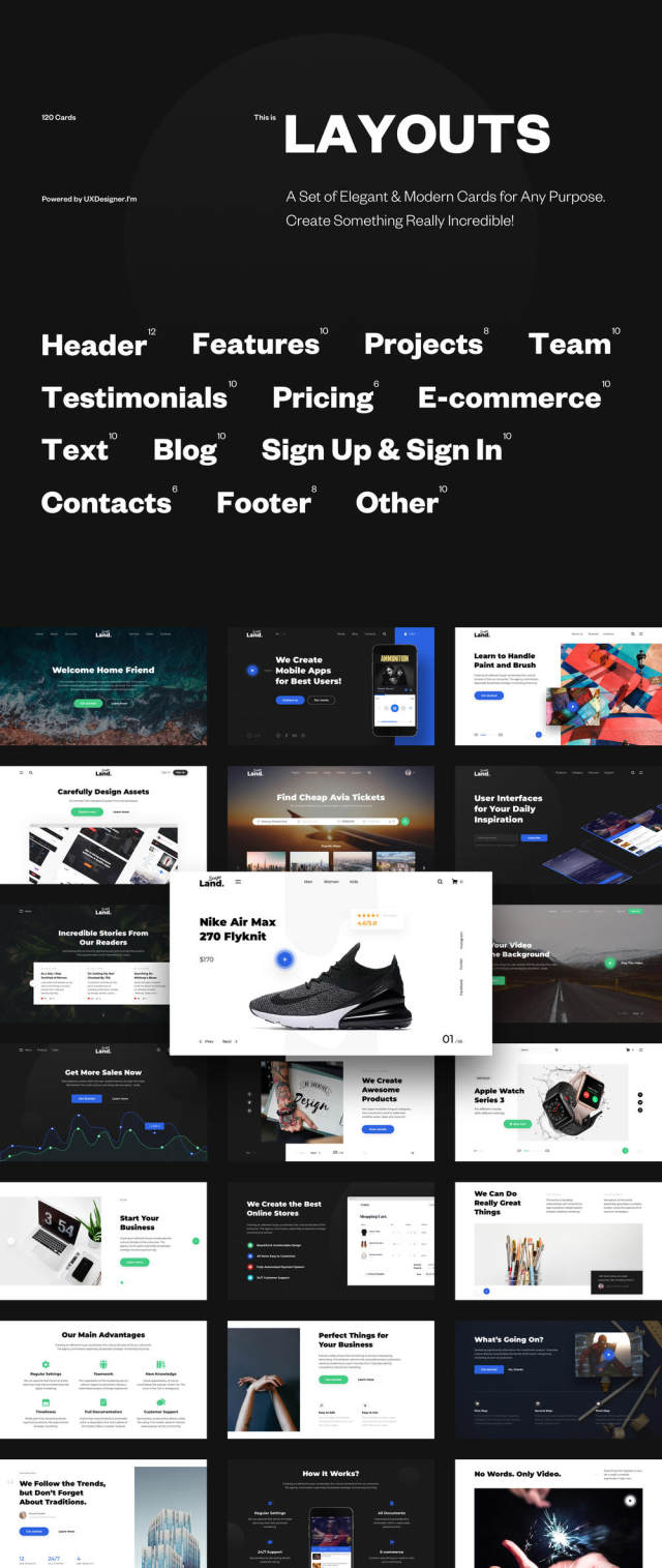 UI Pack由120张完美的卡组成,用于构建现代和美丽的登陆页面,Landscape UI Pack UI Pack由120张完美的卡组成,用于构建现代和美丽的登陆页面,Landscape UI Pack