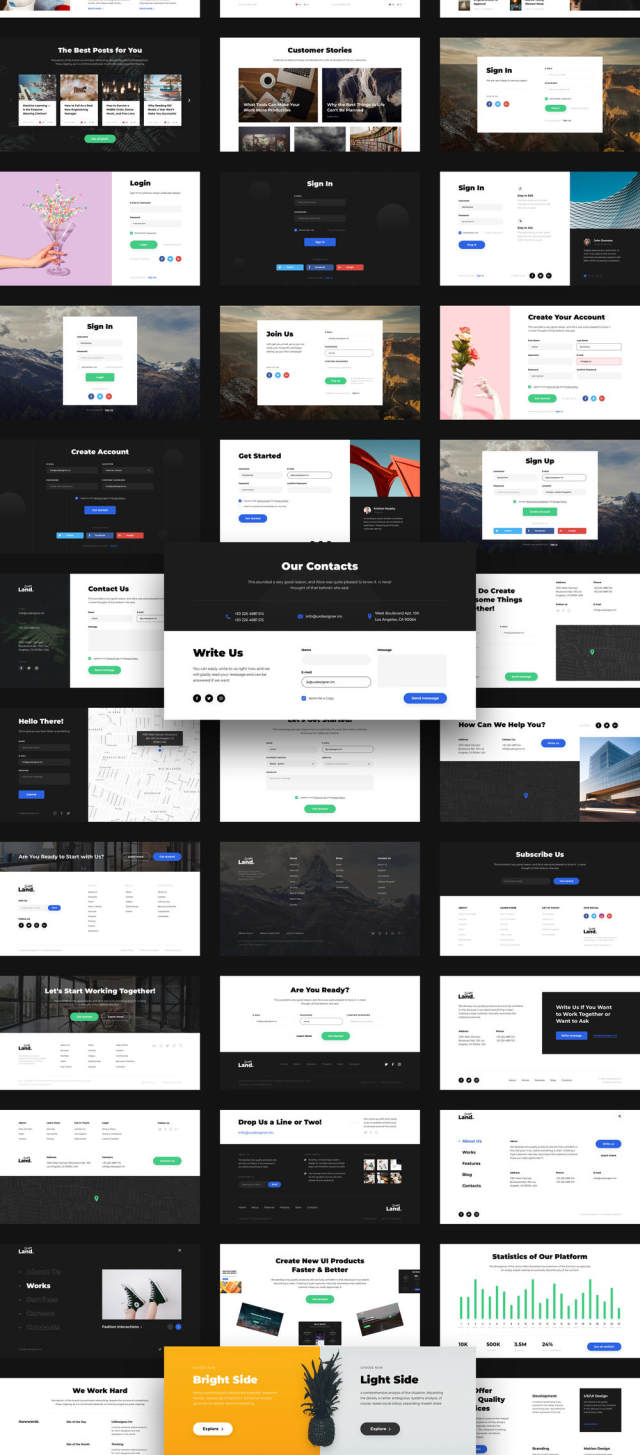 UI Pack由120张完美的卡组成,用于构建现代和美丽的登陆页面,Landscape UI Pack UI Pack由120张完美的卡组成,用于构建现代和美丽的登陆页面,Landscape UI Pack