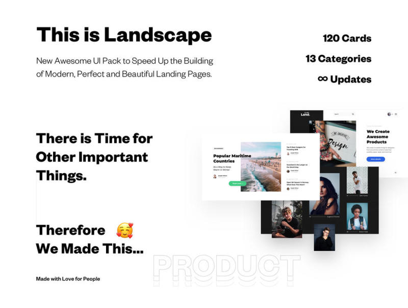 UI Pack由120张完美的卡组成，用于构建现代和美丽的登陆页面，Landscape UI Pack