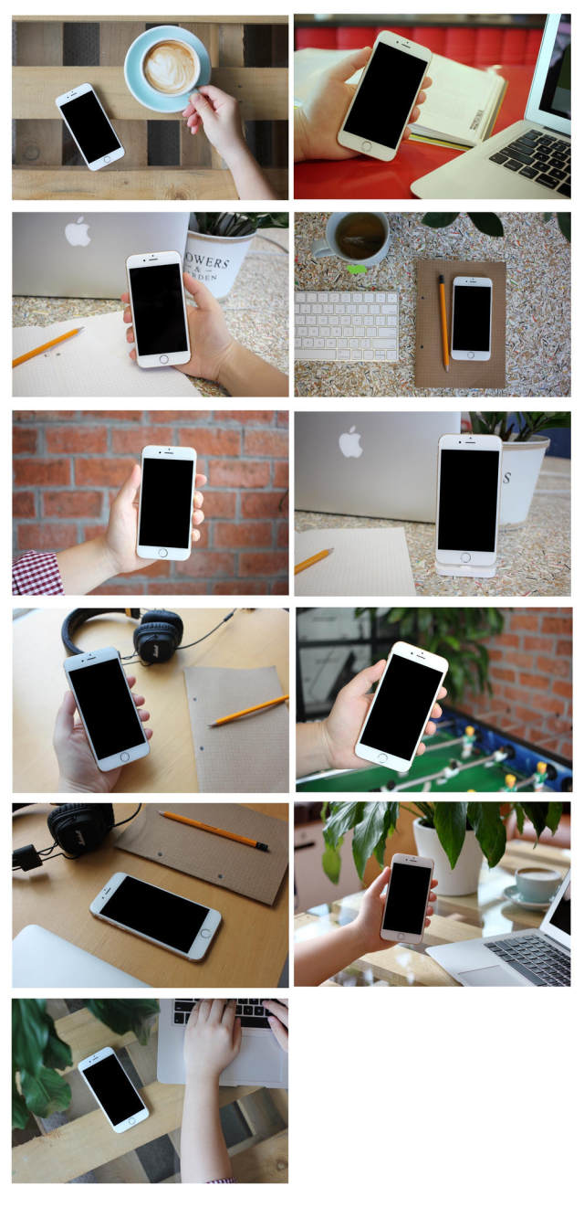 11透视iPhone 6模型在同事的氛围中，Coworking Space Mockups