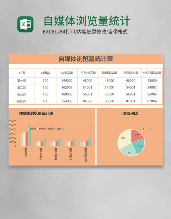 自媒体浏览量统计表execl模板