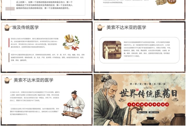 棕色中国风世界传统医药日PPT模板 棕色中国风世界传统医药日PPT模板