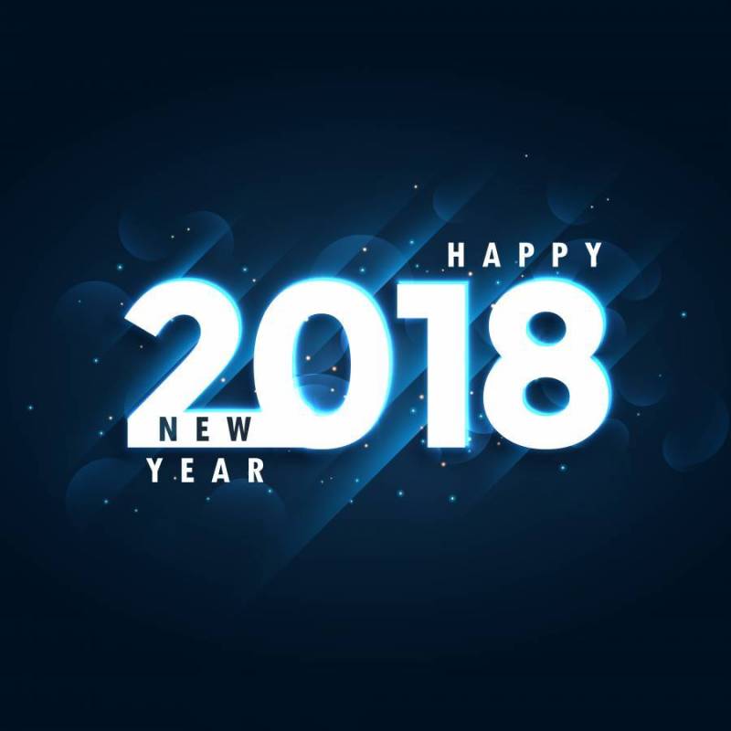 2018年新年快乐蓝色背景与发光效果