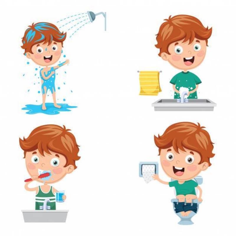 沐浴，刷牙，洗手后洗手的插图