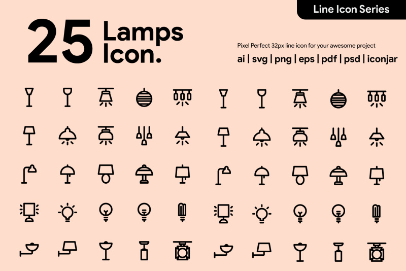 25个灯和线性灯图标素材25 Lamp & Light Line Icon