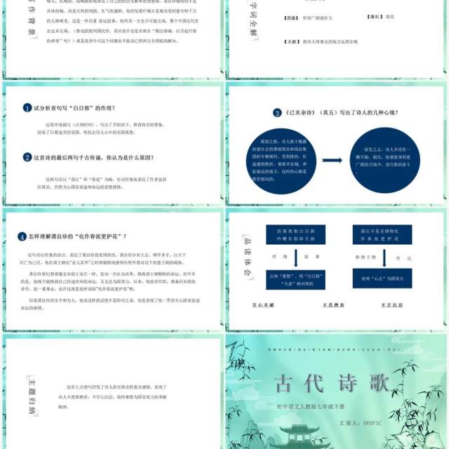 绿色中国风人教版七年级语文古代诗歌PPT模板