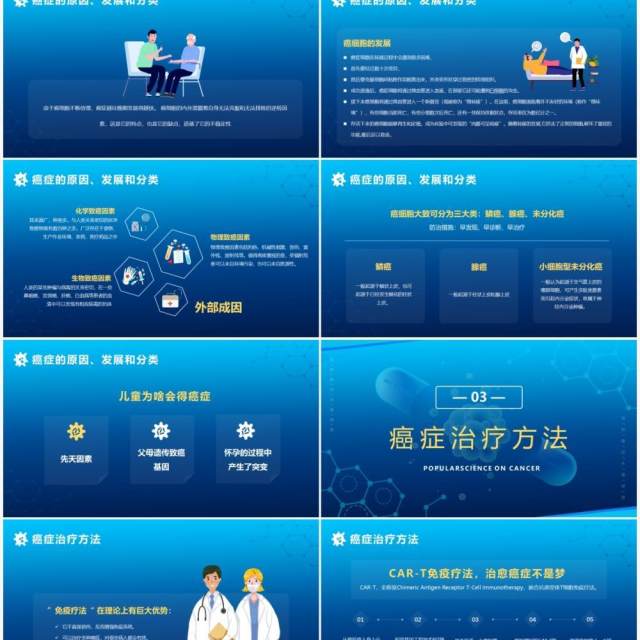 蓝色简约卡通关于癌症的科普PPT模版 蓝色简约卡通关于癌症的科普PPT模版