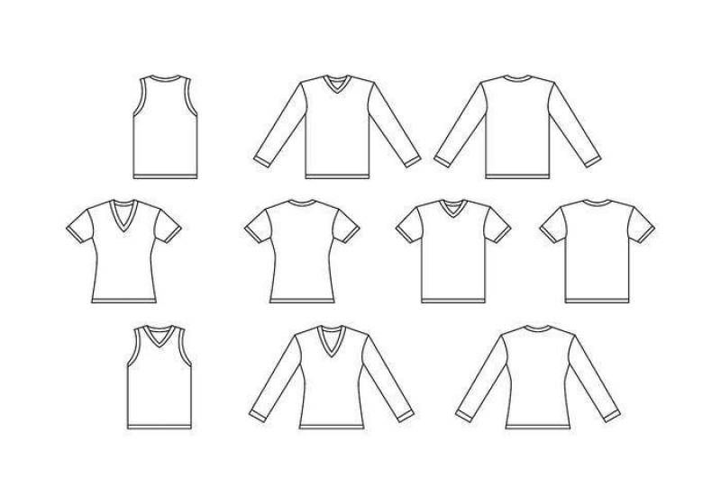  V领白色衬衫模板矢量