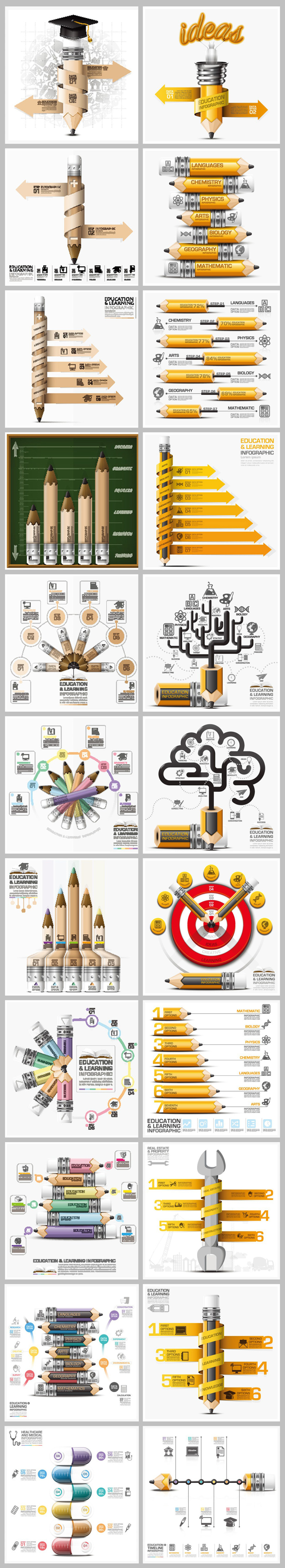 创意科技铅笔信息教育图表