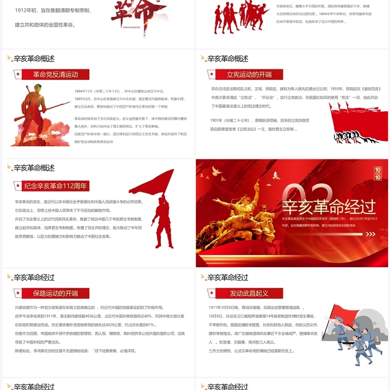 红色党政纪念辛亥革命112周年PPT模板