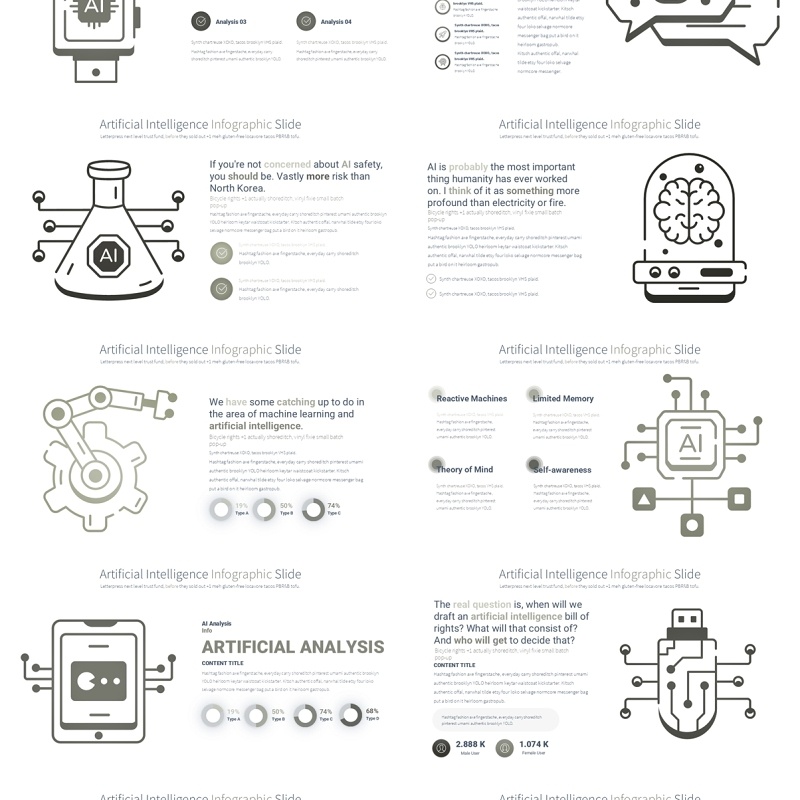 AI人工智能信息图PPT模板Artificial intelligence - Color 11 (Gold)