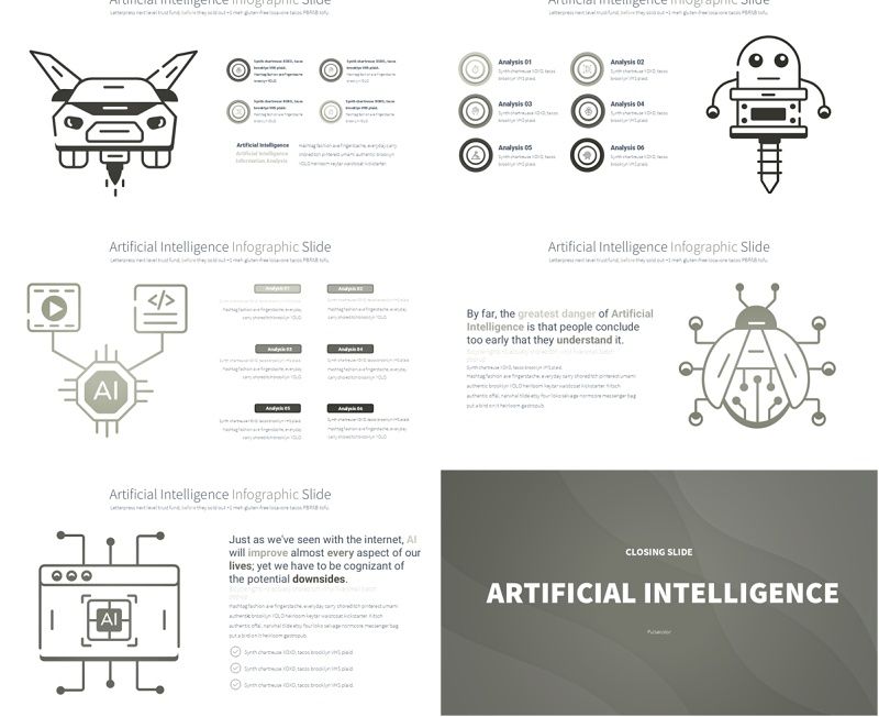 AI人工智能信息图PPT模板Artificial intelligence - Color 11 (Gold)