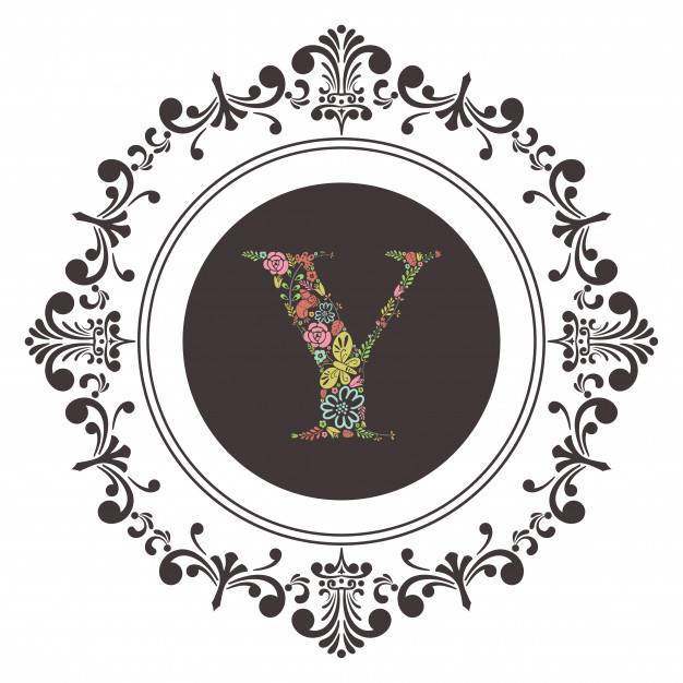字母Y首字母与花卉矢量
