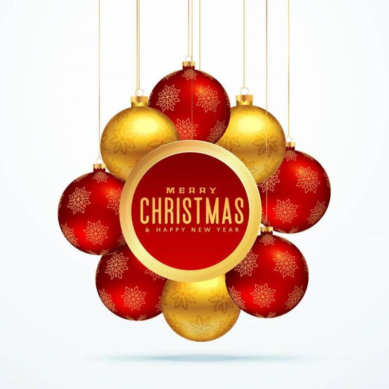 组节日季节的金色豪华圣诞节球迎接