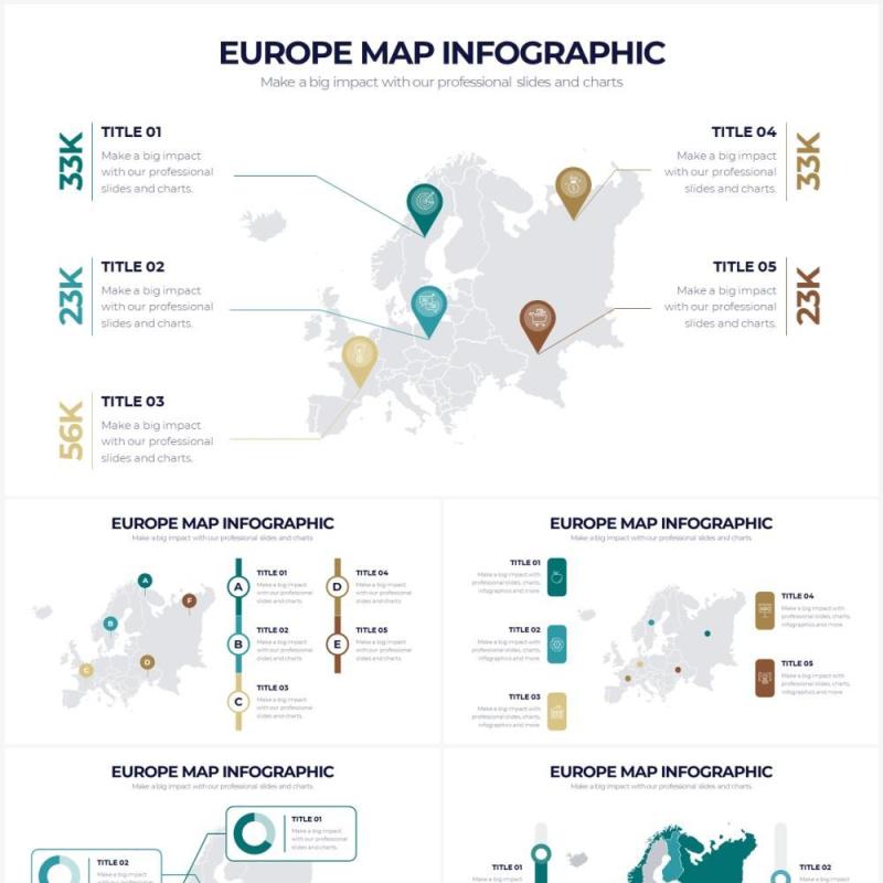 淡绿色欧洲地图信息图形PPT素材Europe Map Powerpoint Infographics