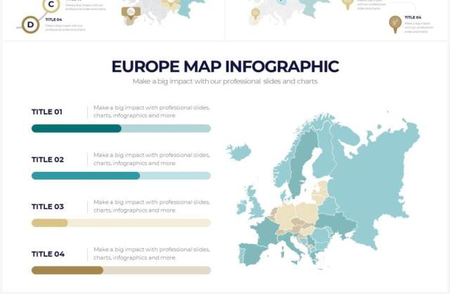 淡绿色欧洲地图信息图形PPT素材Europe Map Powerpoint Infographics