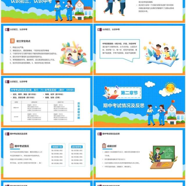 蓝色卡通风初三毕业班期中家长会PPT模板