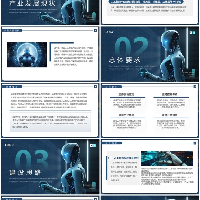 蓝色科技风国家人工智能产业建设指南PPT模板