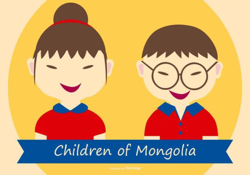蒙古插图的可爱儿童
