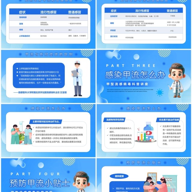 蓝色卡通风甲型流感病毒知识PPT模板 蓝色卡通风甲型流感病毒知识PPT模板