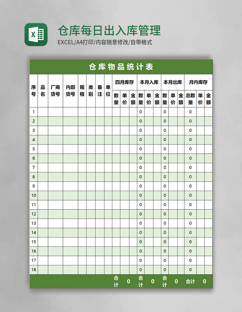 仓库每日出入库管理表格