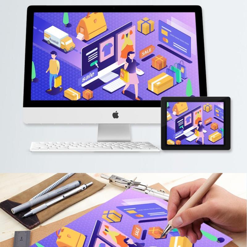 电商淘宝天猫购物促销活动2.5D立体插画AI设计海报素材34