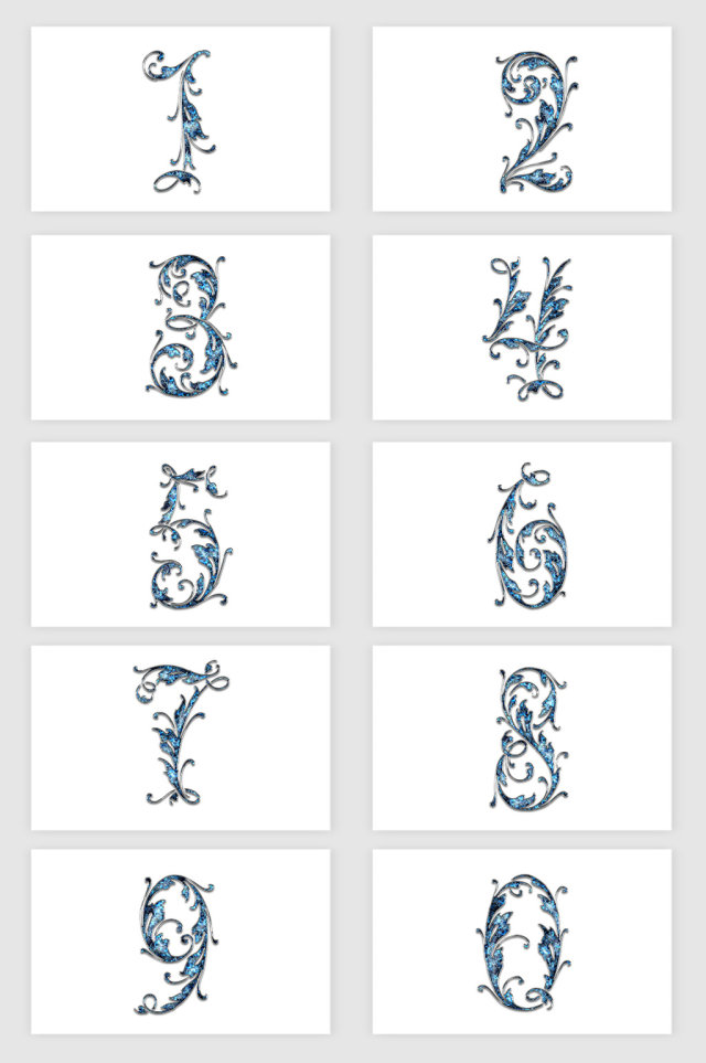 高清免抠立体蓝色装饰花卉数字