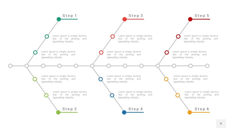 红绿色鱼骨PPT信息图表8