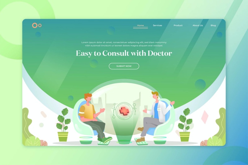 绿色与医生沟通方便简单交流人物插画登录页AI矢量网页界面素材Hero Header Illustration Landing Pages