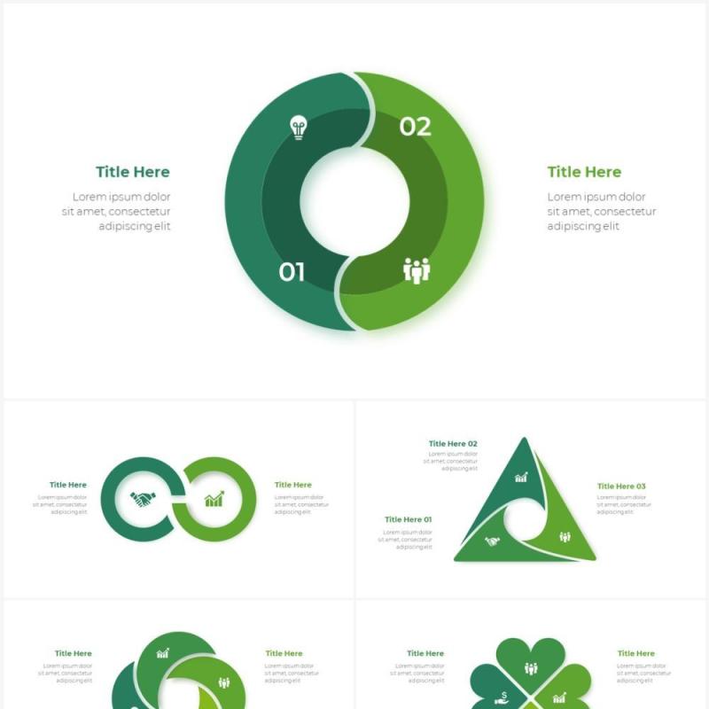 绿色循环关系箭头拼图时间轴PPT信息图表素材Infographic Green