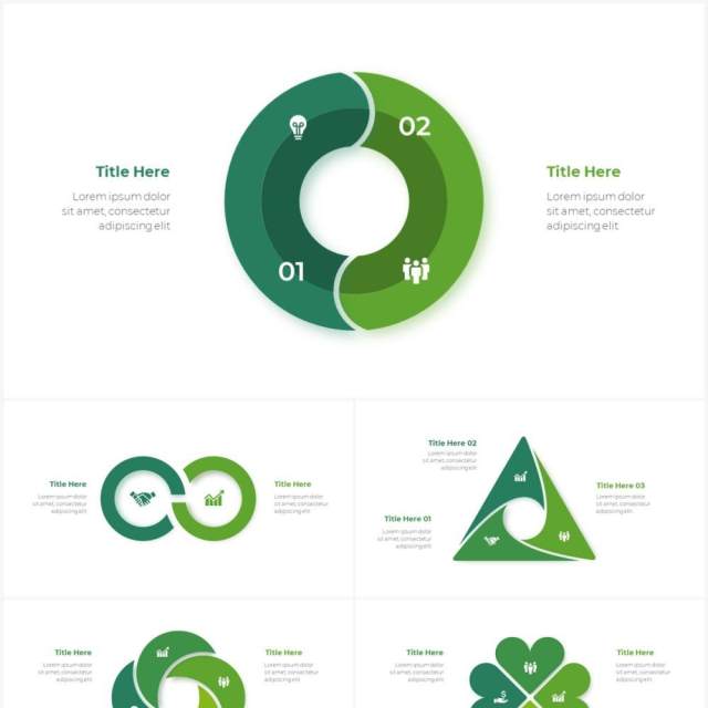 绿色循环关系箭头拼图时间轴PPT信息图表素材Infographic Green