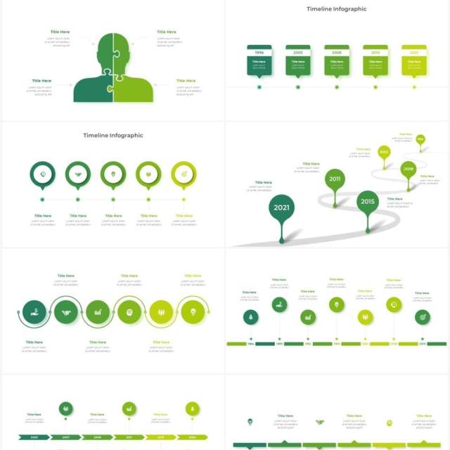 绿色循环关系箭头拼图时间轴PPT信息图表素材Infographic Green