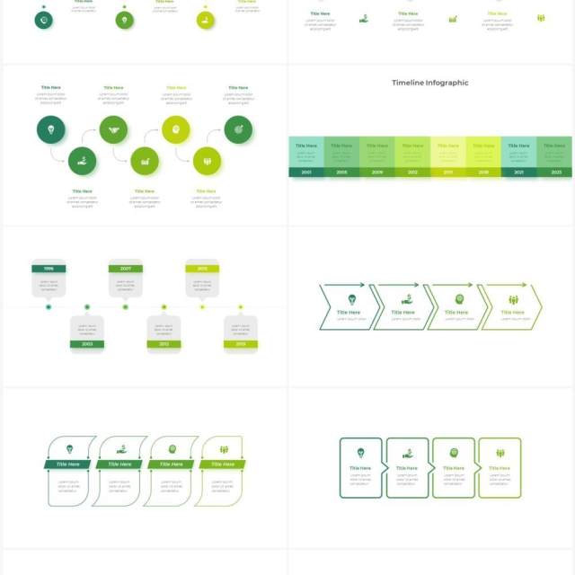 绿色循环关系箭头拼图时间轴PPT信息图表素材Infographic Green