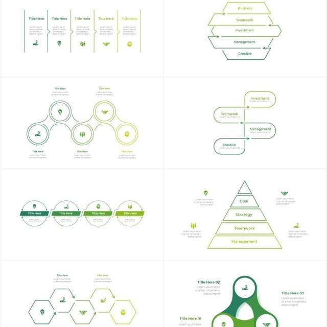 绿色循环关系箭头拼图时间轴PPT信息图表素材Infographic Green