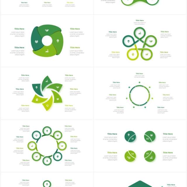 绿色循环关系箭头拼图时间轴PPT信息图表素材Infographic Green