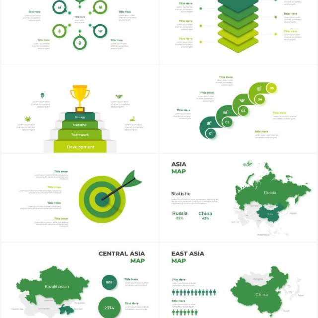 绿色循环关系箭头拼图时间轴PPT信息图表素材Infographic Green