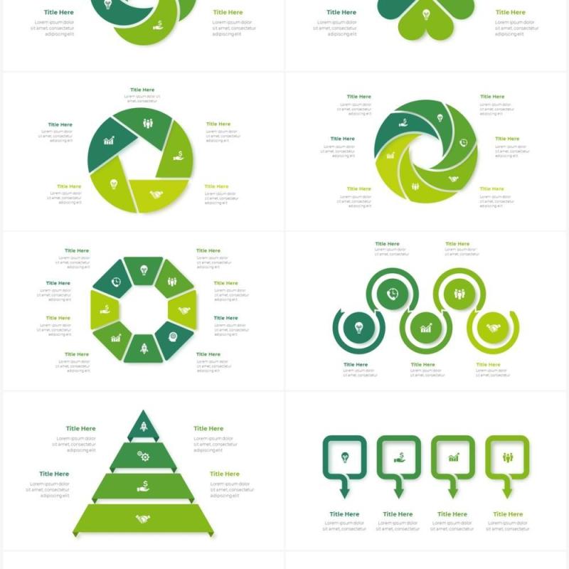 绿色循环关系箭头拼图时间轴PPT信息图表素材Infographic Green