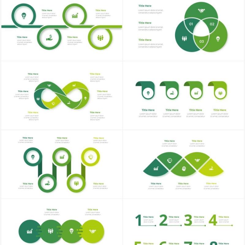 绿色循环关系箭头拼图时间轴PPT信息图表素材Infographic Green