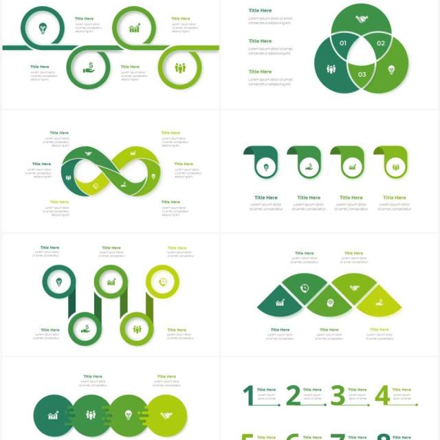 绿色循环关系箭头拼图时间轴PPT信息图表素材Infographic Green