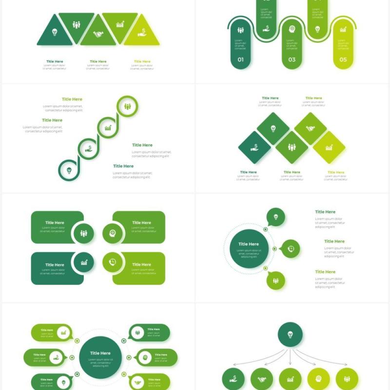 绿色循环关系箭头拼图时间轴PPT信息图表素材Infographic Green