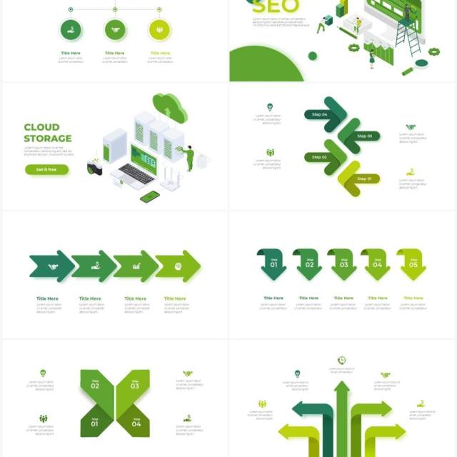 绿色循环关系箭头拼图时间轴PPT信息图表素材Infographic Green