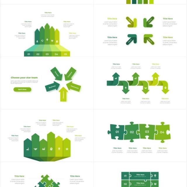 绿色循环关系箭头拼图时间轴PPT信息图表素材Infographic Green