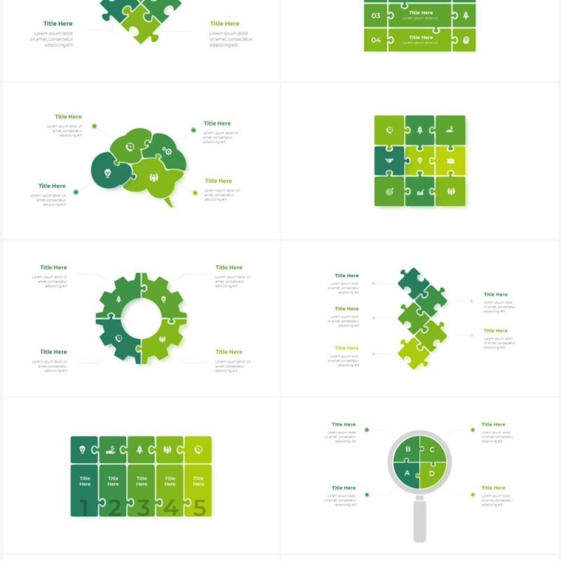 绿色循环关系箭头拼图时间轴PPT信息图表素材Infographic Green