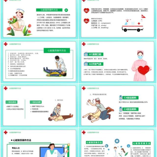 卡通医疗心脏复苏急救知识讲座PPT模板 卡通医疗心脏复苏急救知识讲座PPT模板