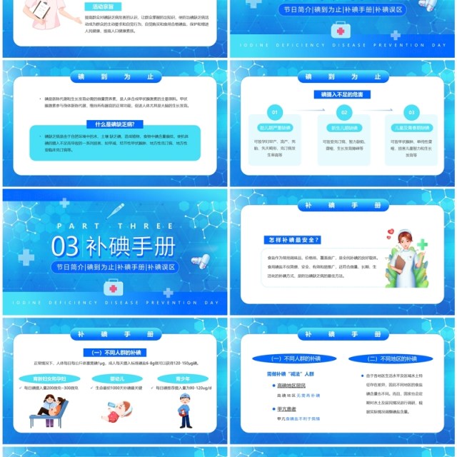 蓝色卡通风防治碘缺乏病日PPT模板 蓝色卡通风防治碘缺乏病日PPT模板