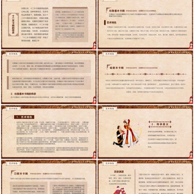 棕色非遗系列之新疆维吾尔木卡姆艺术PPT模板 棕色非遗系列之新疆维吾尔木卡姆艺术PPT模板