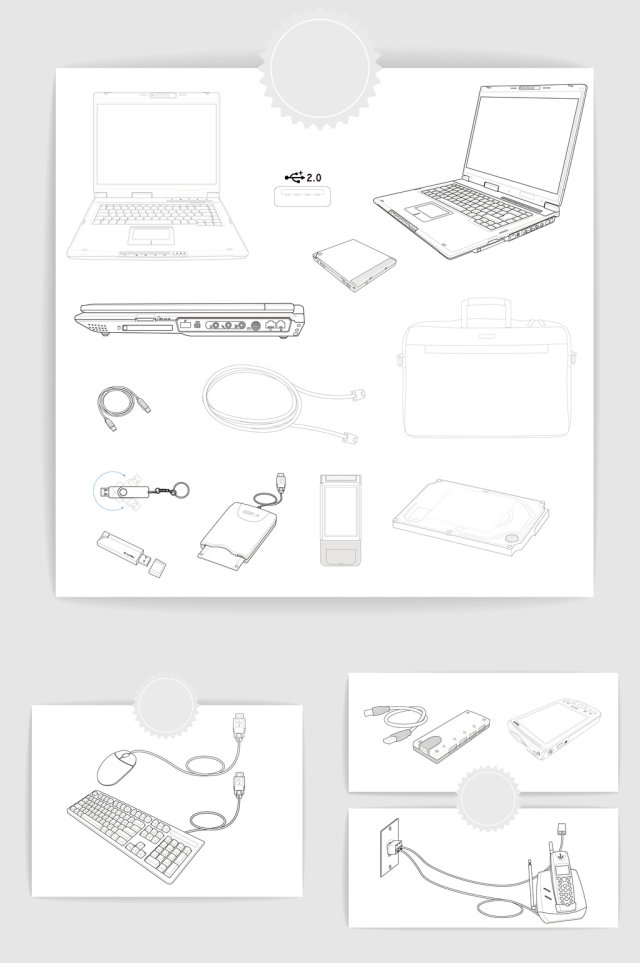 矢量线描电子产品素材